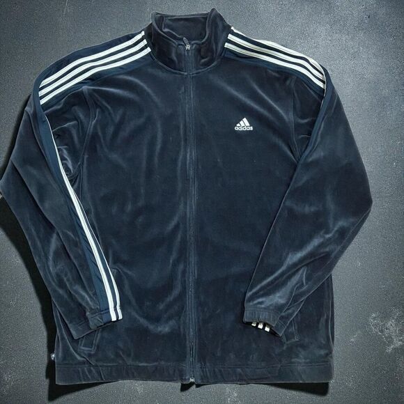 Adidas Basketball Vintage Y2K Velour Navy Full Zip Track Jacket Men's Size XXL - Picture 1 of 10